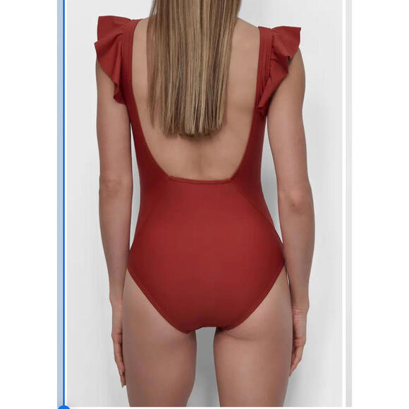 DKNY Plunge Neck Ruffle One-Piece Bikini - Picture 2 of 8